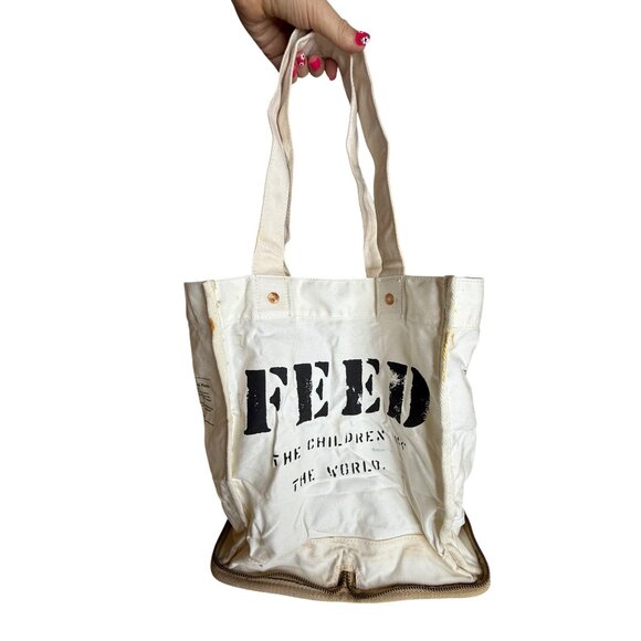 Feed The Children Tote Bag Collapsible Zip Burlap Bottom - Picture 1 of 11